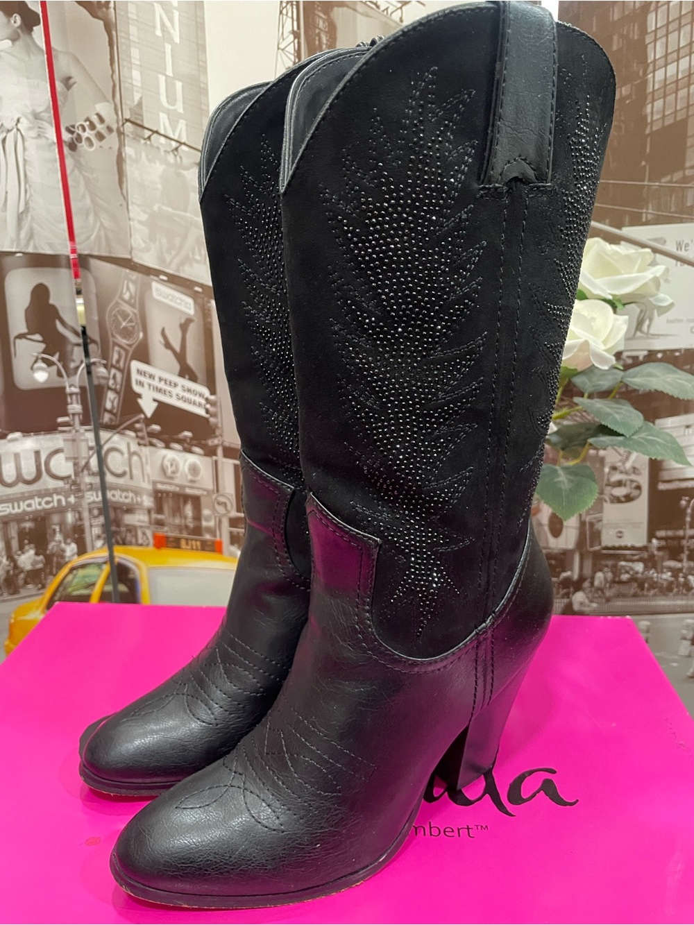 Miranda Lambert Black Bling Cowboy Boots Women's Size 7.5, Cute! Western Rodeo